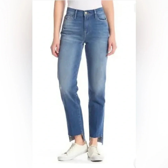 Frame Le Nouveau Straight Asymmetrical Raw Hem Jeans Women’s Size 29 Denim - Picture 1 of 8